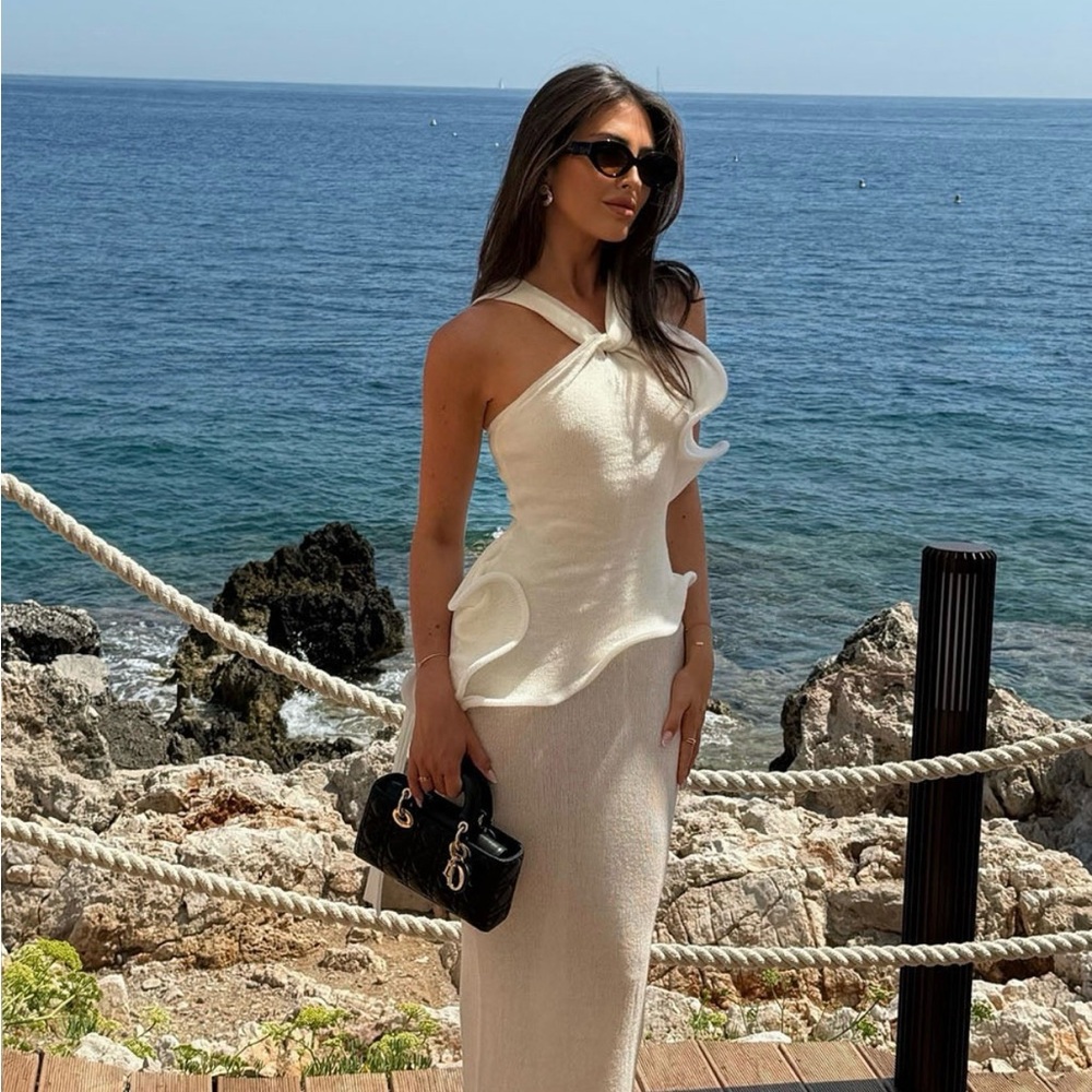 Meshki Cream One-Shoulder Sculpted Dress